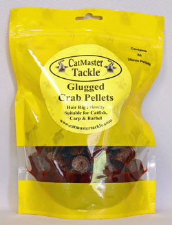 CatMaster Tackle Glugged Hair Rig Friendly 20mm Crab Pellets Small Pouch contains 50 pellets