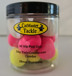 CatMaster Tackle Hi Vis Pop Ups Mixture Oily Fish/Crustaceans  Combo (Dumbells) 28mm