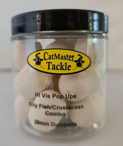 CatMaster Tackle Hi Vis Pop Ups White Oily Fish/Crustaceans  Combo (Dumbells) 28mm